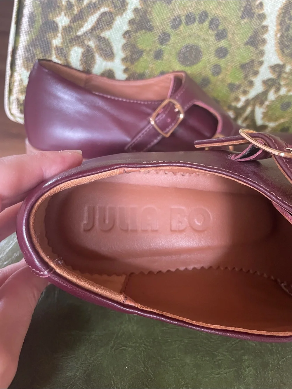 Julia Bo burgundy double buckle loafers “Baron Monk”